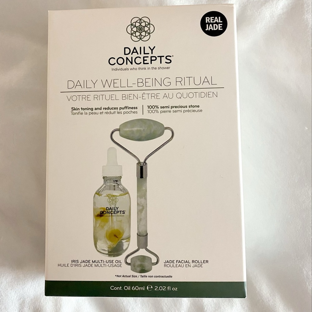 Daily Concepts Daily Well-Being Ritual Jade Facial Roller and Iris Jade Oil